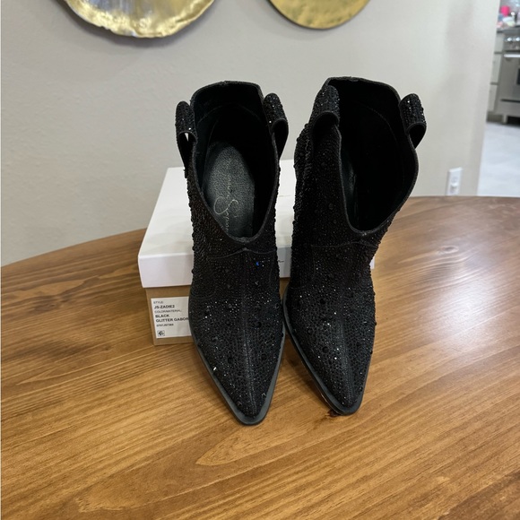 Jessica Simpson Rhinestone Glitter Cowboy Boots Black 8.5 - Picture 4 of 7